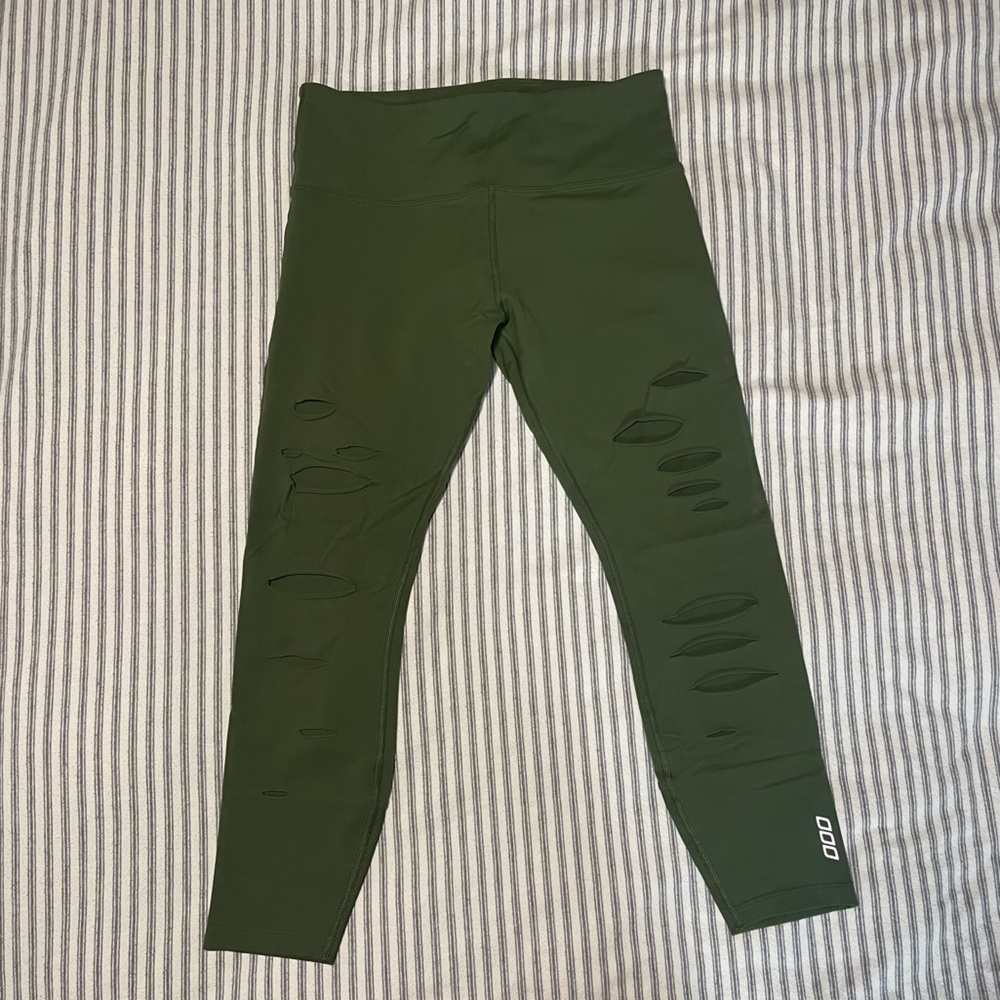 Lorna Jane Green Distressed Leggings